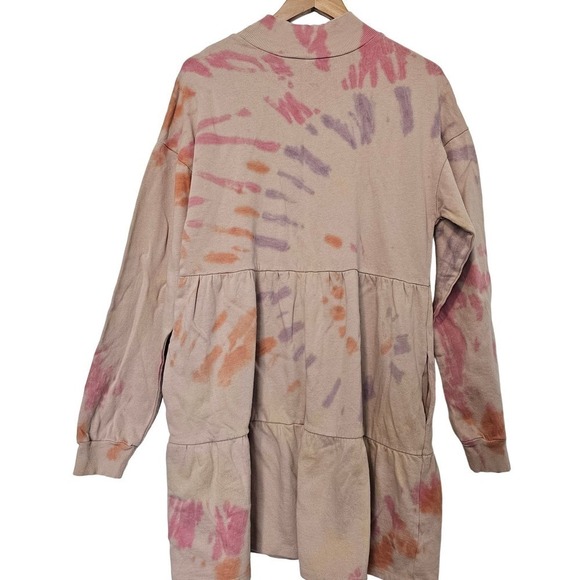 Wild Fable Pink Tie Dye Sweater Dress Size Medium Ruffles Tiered Mock Neck - Picture 2 of 11
